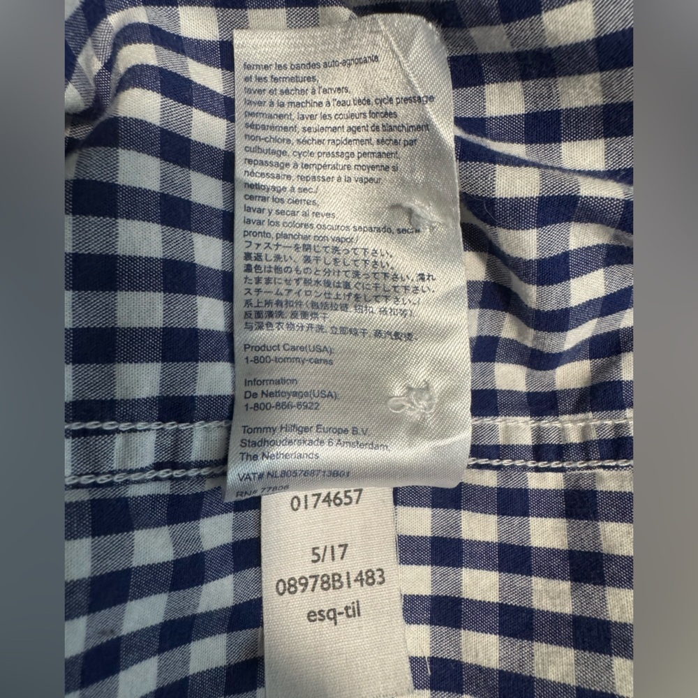 Tommy Hilfiger Classic Fit Navy White Gingham Plaid Button Down Shirt Size XL - Picture 8 of 8